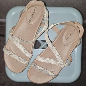 Lucky Brand Tan And Grey Faux Snakeskin Strappy Sandals